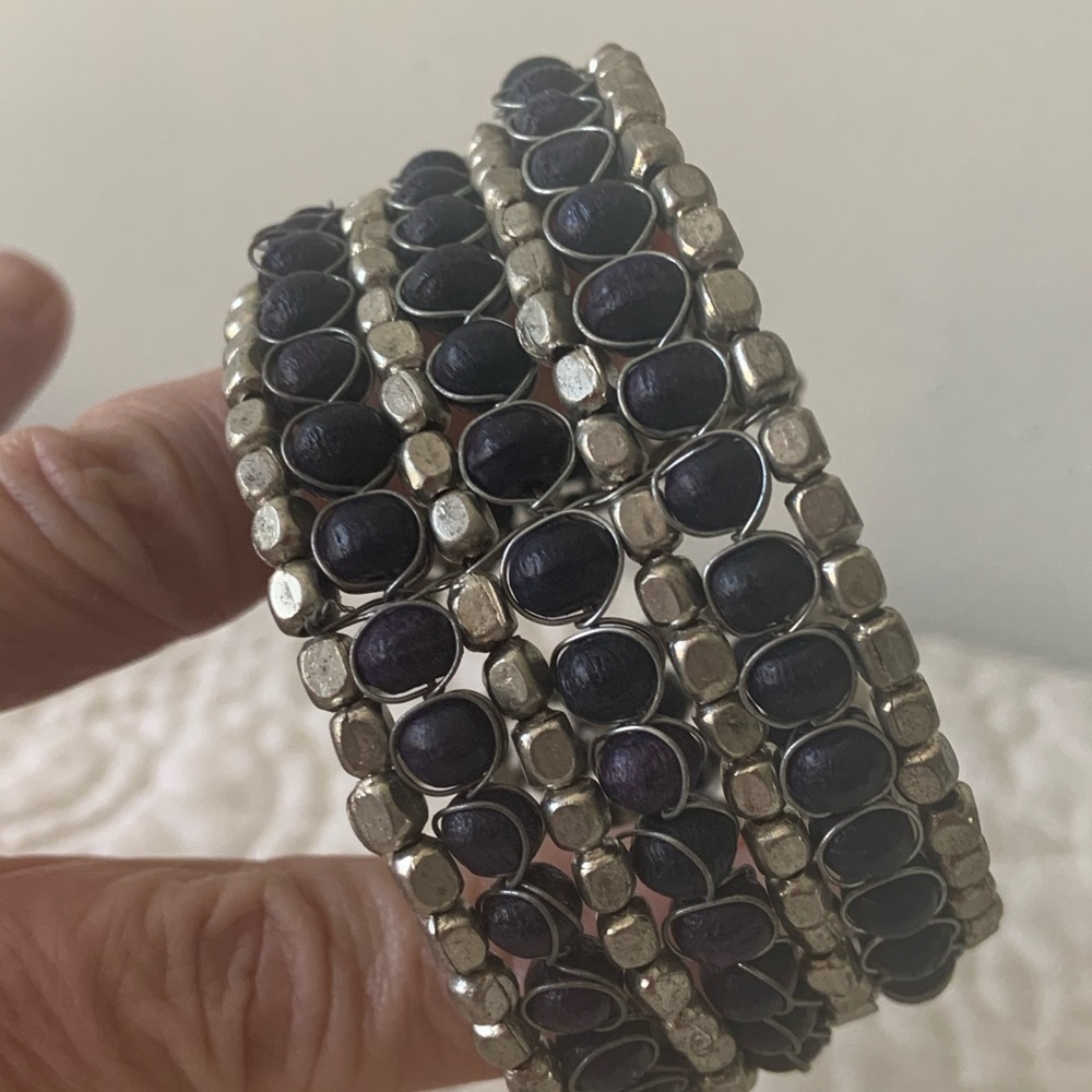 Boho Silver and Navy Beaded Bracelet
